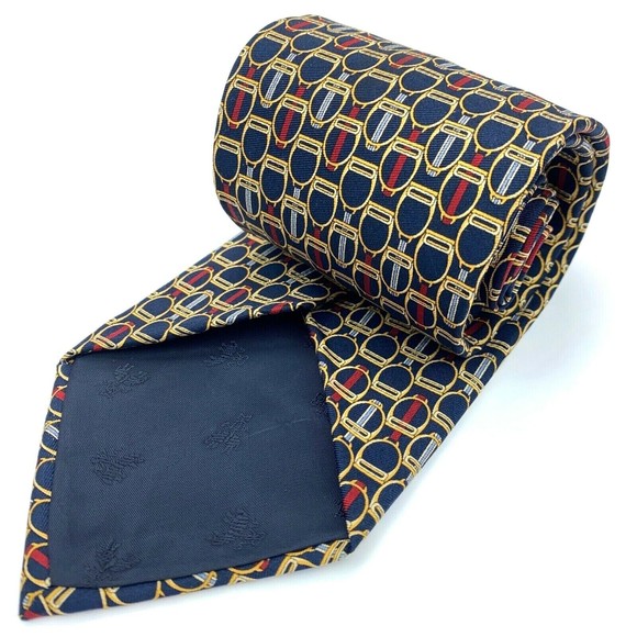 BROOKS BASICS Pure Silk Tie Horse Snaffle Bridle Part Equestrian Navy Necktie - Picture 8 of 12